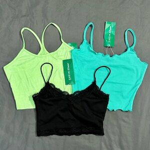 Bundle of 3 Crop Cami Tops: Lime, Teal, and Black- SHEIN